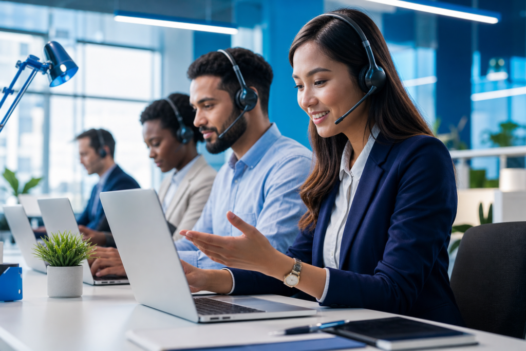 Customer support team using an AI chatbot for service conversations