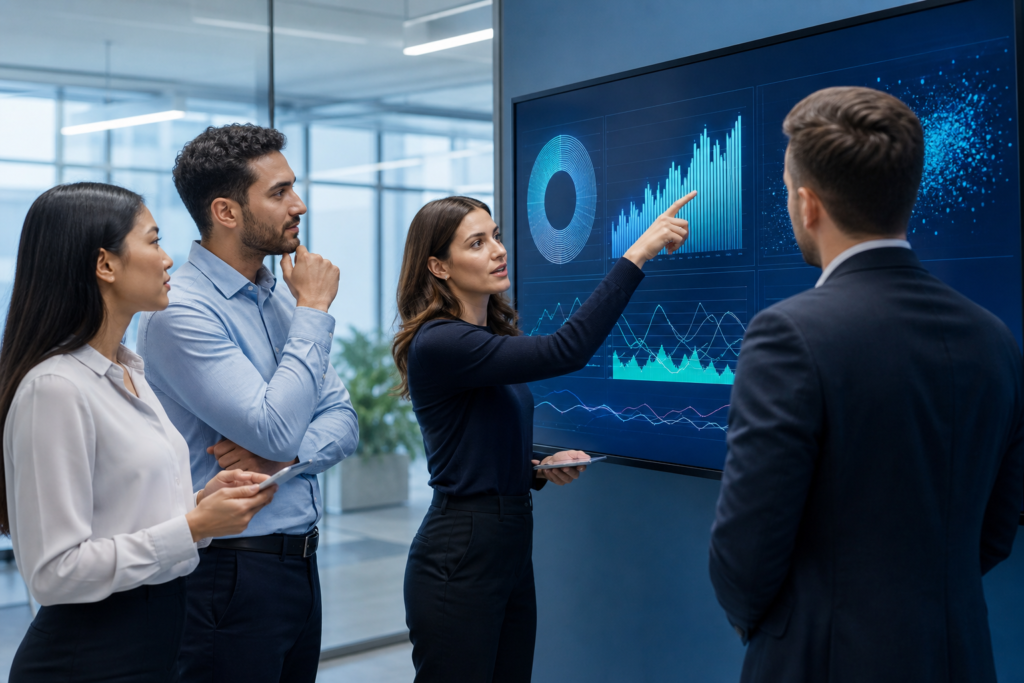 Sales team reviewing AI-qualified leads on a dashboard