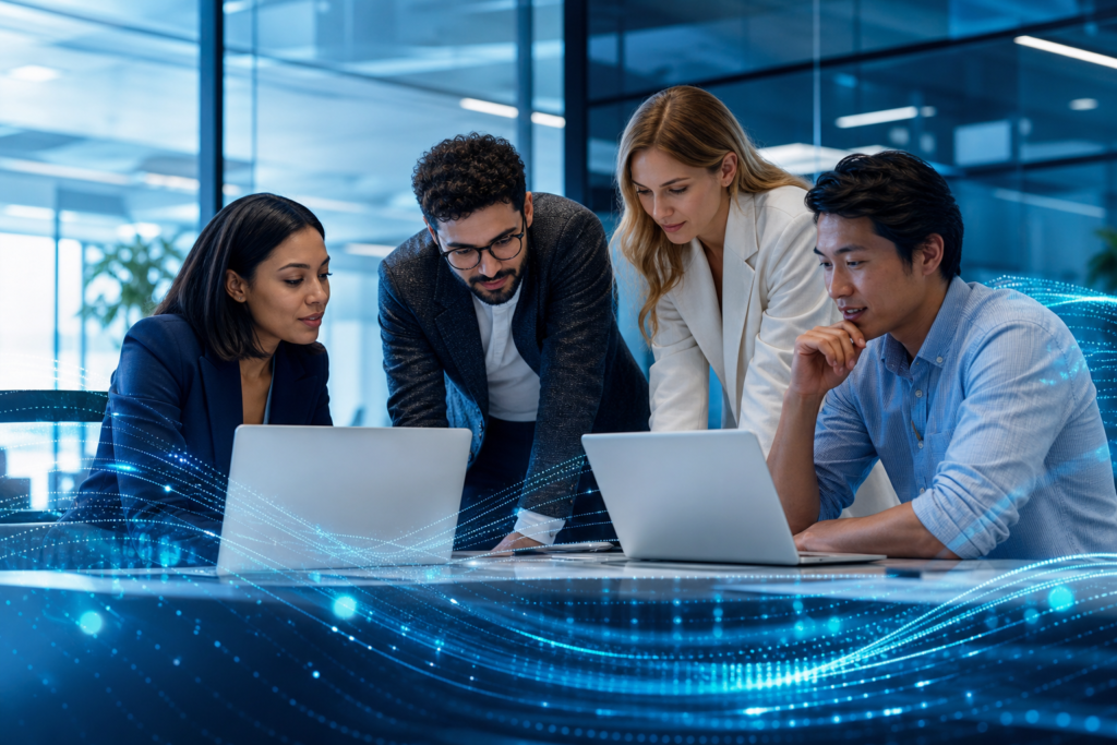 Business team using AI training to work faster and smarter
