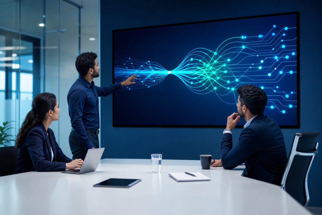 Enterprise team planning API integrations in a modern office
