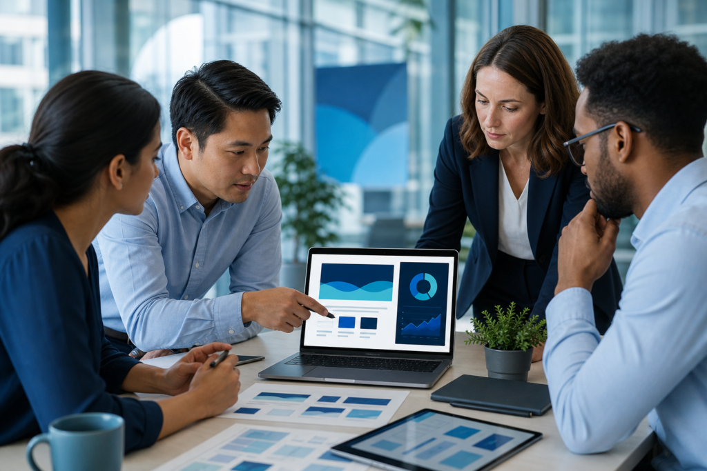 Business team reviewing a modern B2B website design strategy