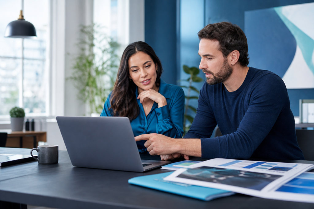 Small business team reviewing a website design strategy for better conversions
