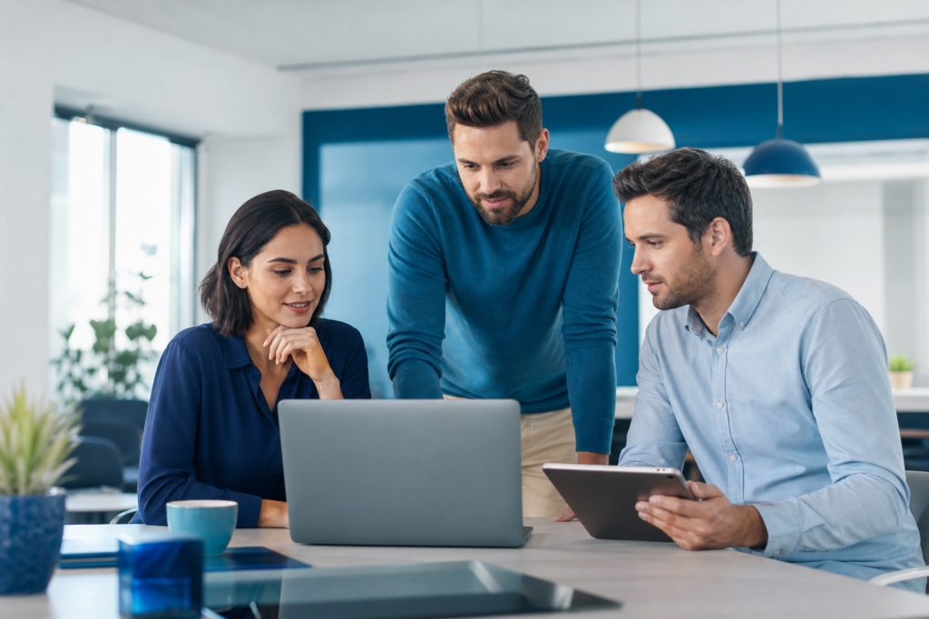 Small business team reviewing a conversion-focused web design strategy