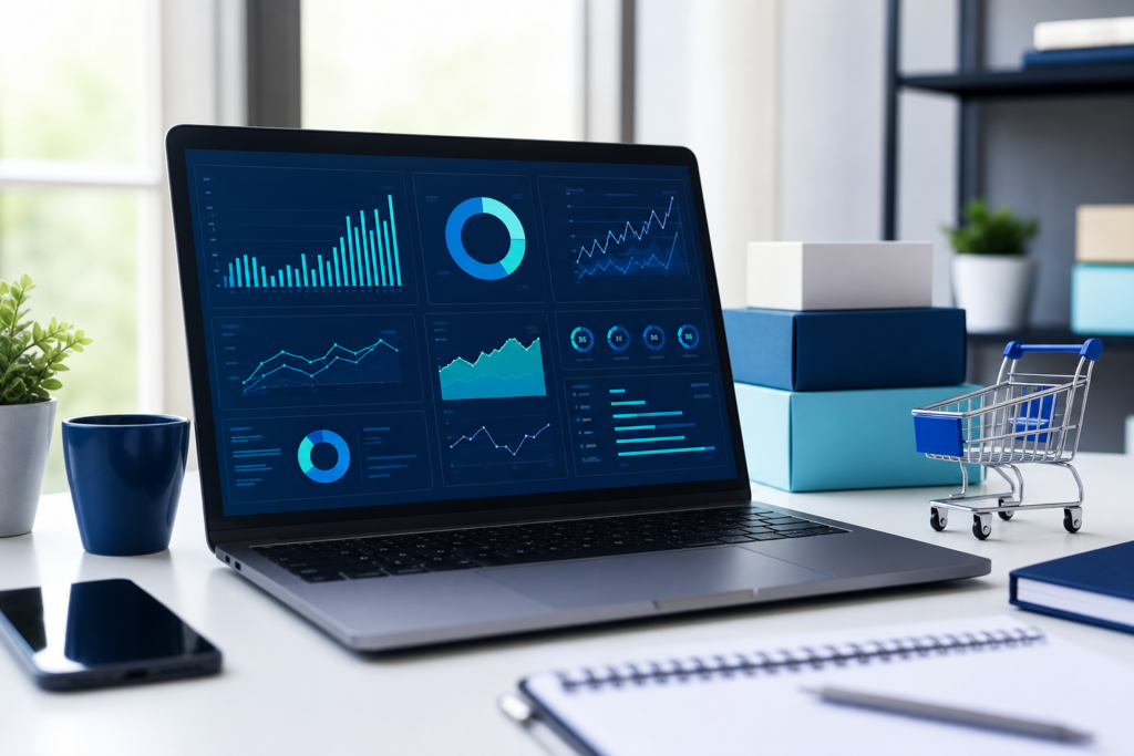 Online retail analytics workspace with charts and dashboard-style visuals