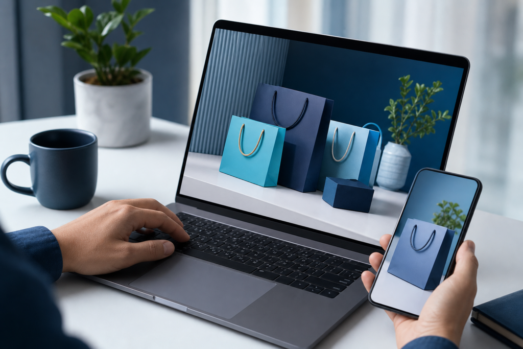 Online retailer checkout optimization concept on laptop and smartphone