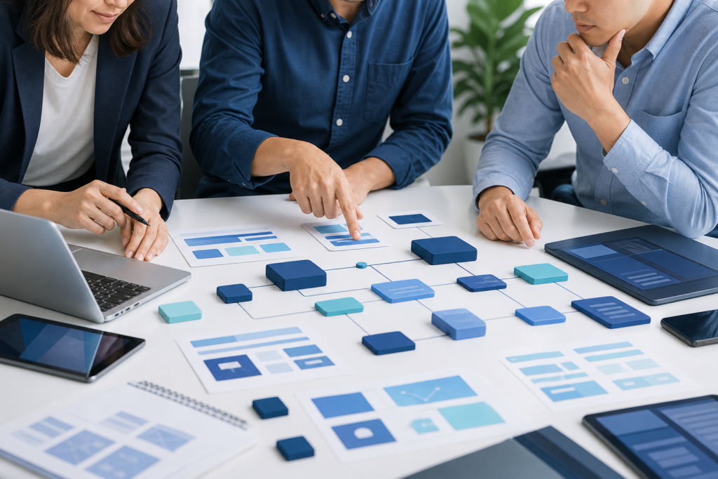 Startup team planning a headless CMS development checklist