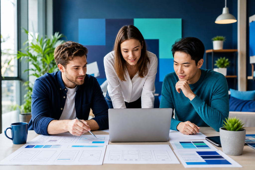 Startup team planning website strategy to grow faster