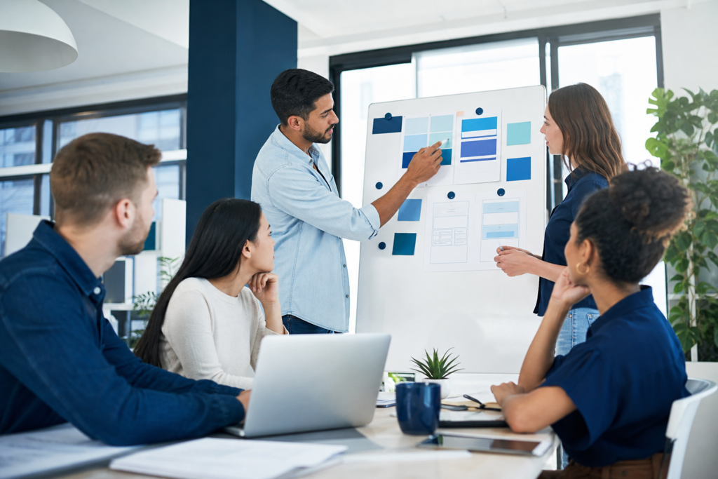 Startup team planning a headless CMS development solution for growth