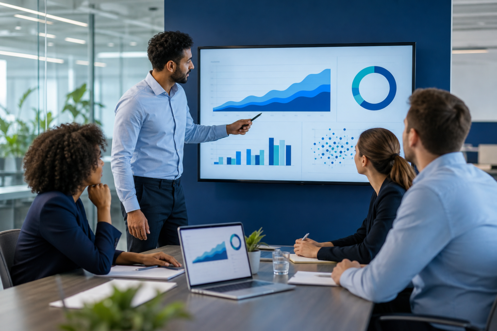 E-commerce team reviewing analytics dashboards to measure ROI