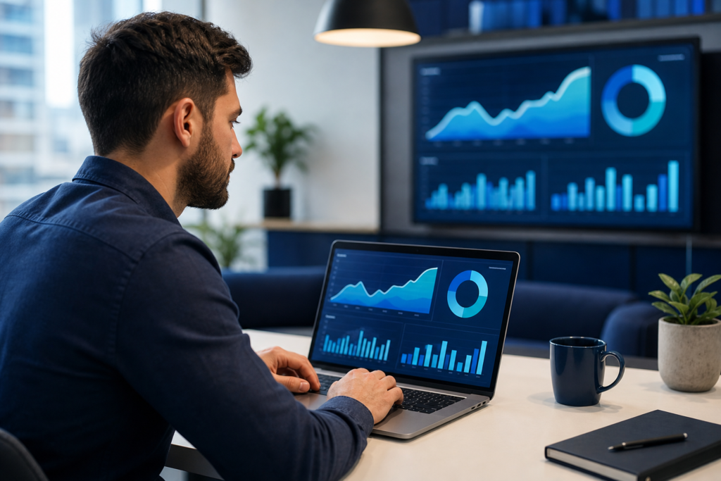 Enterprise team reviewing website performance engineering ROI metrics on a dashboard