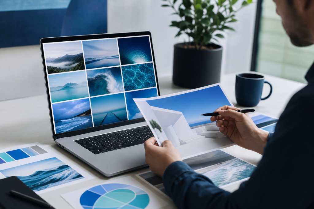 Team reviewing an image SEO checklist for file names, alt text, size, and format