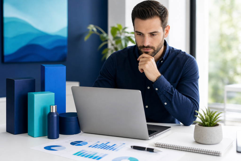 Ecommerce specialist reviewing product page optimization strategy in a modern workspace