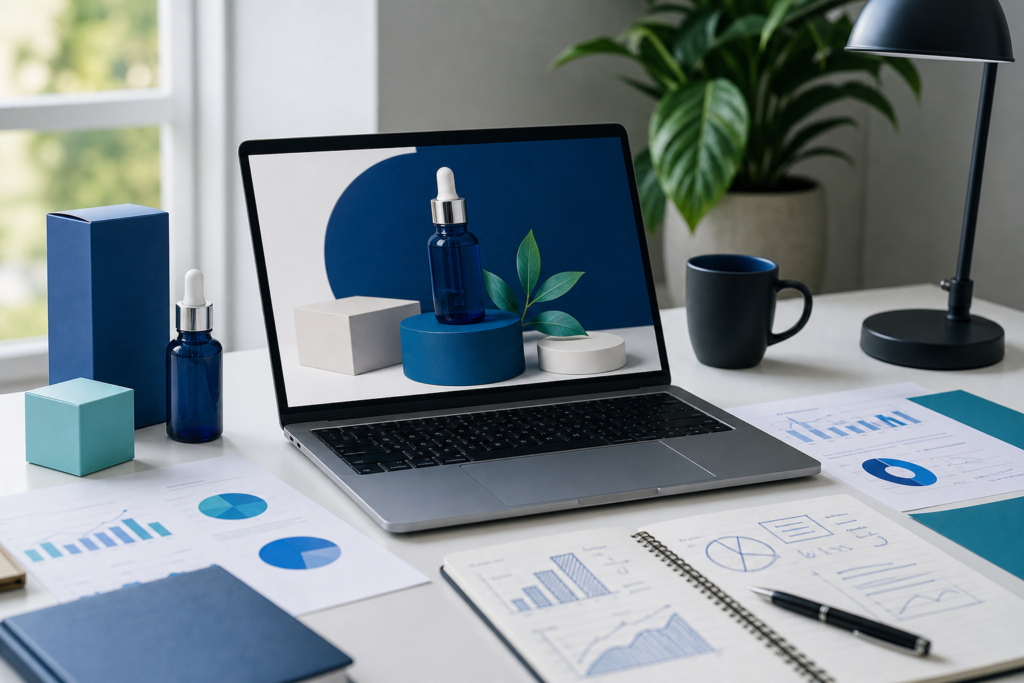 Professional workspace for product page optimization planning