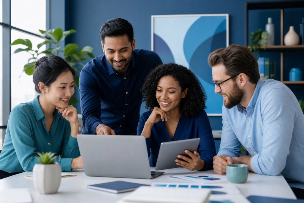 Team reviewing a product page optimization strategy in a modern workspace