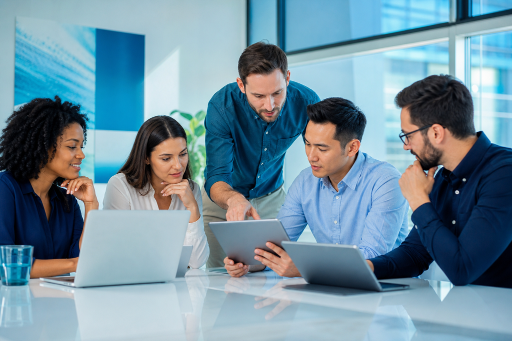 Enterprise team reviewing a progressive web app solution strategy