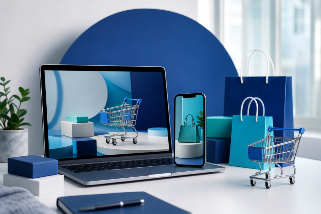 Professional editorial image showing an e-commerce checkout and shopping cart optimization concept