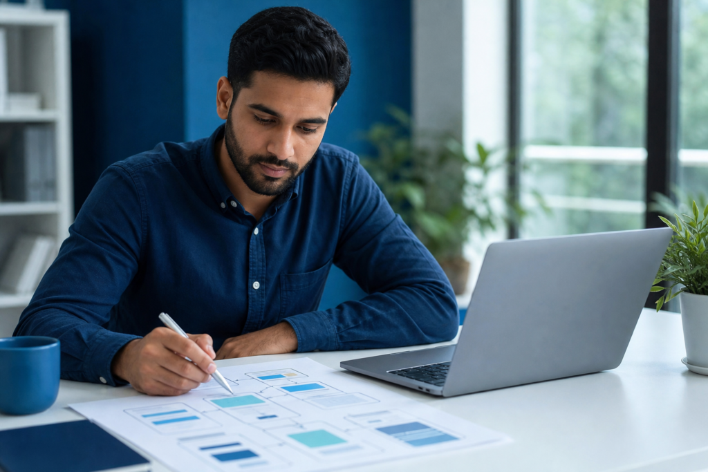 Ecommerce strategist reviewing shopping cart optimization options