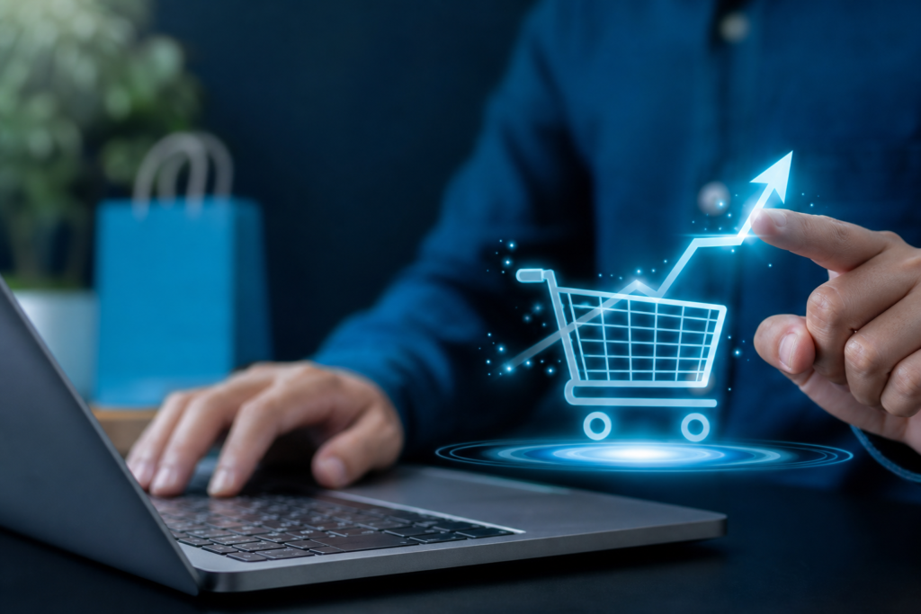 Professional editorial image illustrating shopping cart optimization for online retailers