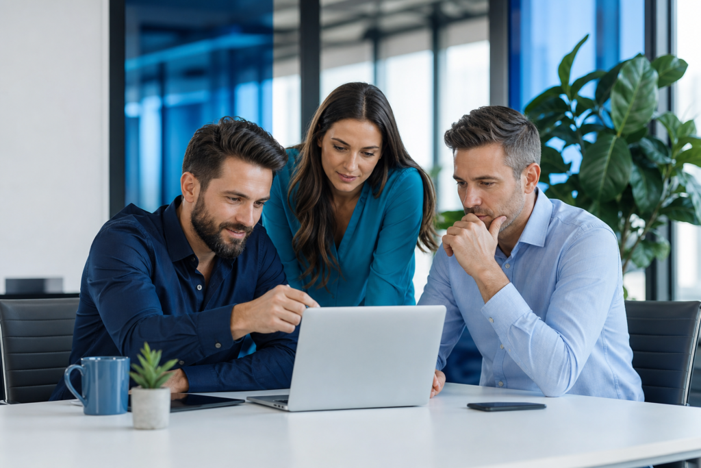 Business team reviewing website analytics to improve lead generation