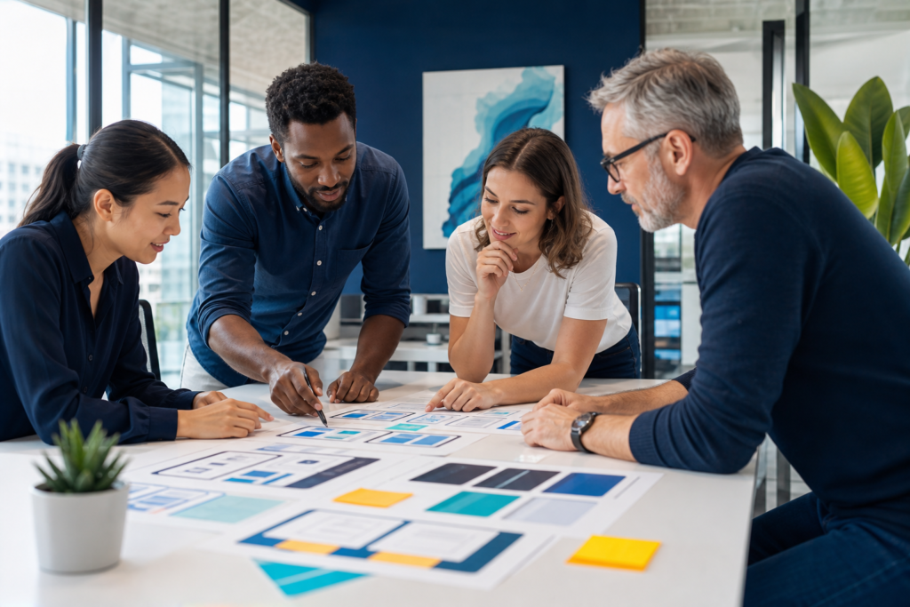 Enterprise team collaborating on user experience design strategy