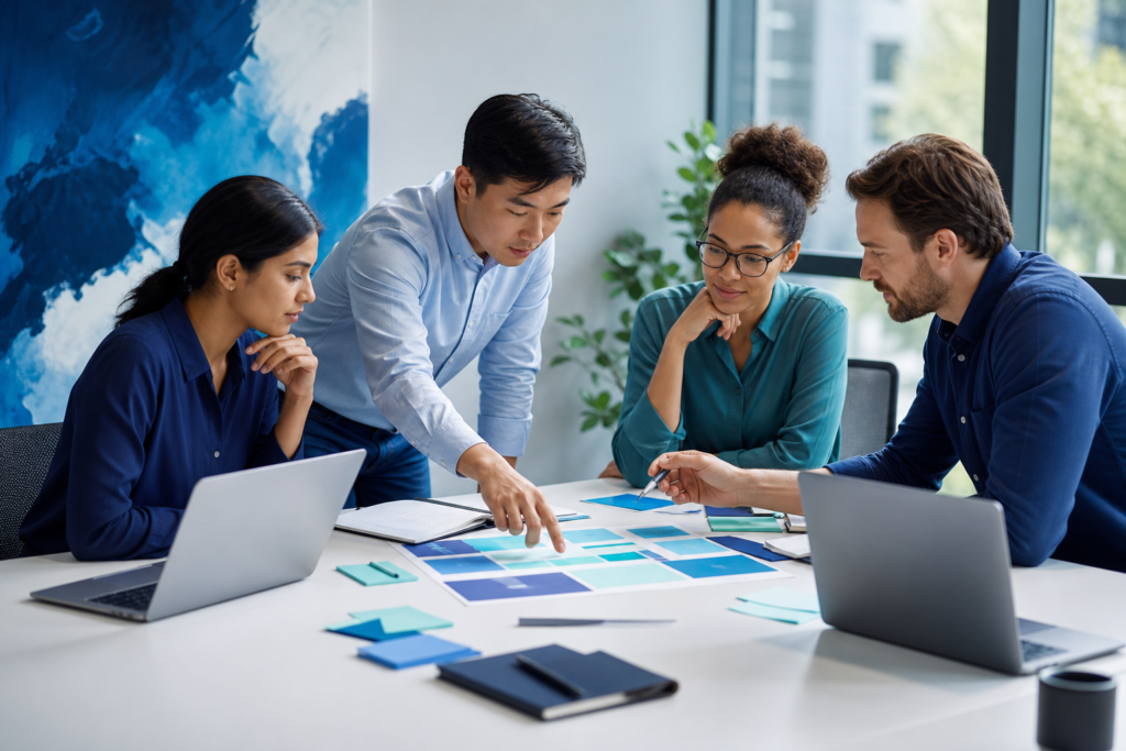 Business team planning website content for a growing company