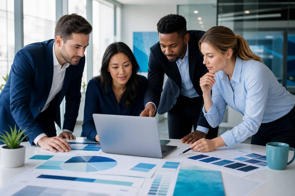 Business team planning website requirements for a growing company