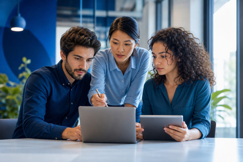 Startup team planning website requirements for a new business