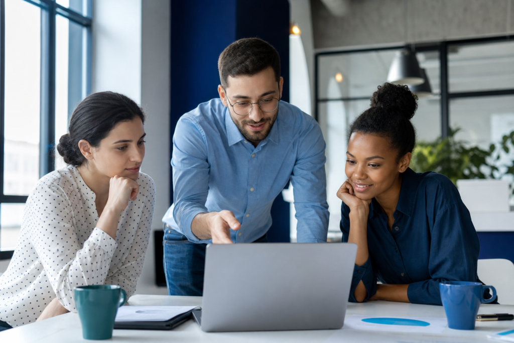 Small business team planning landing page design strategy