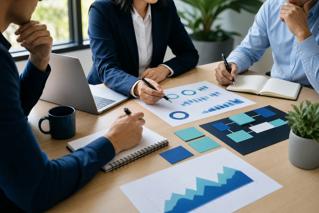 Business team planning WooCommerce development budget for a growing brand