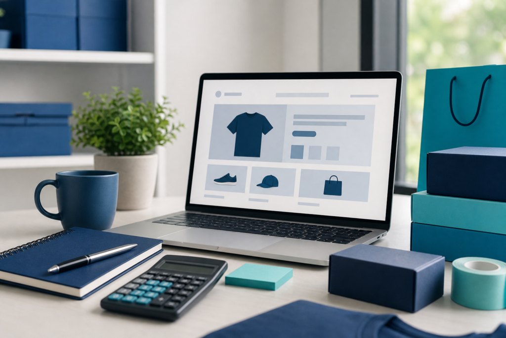 Professional workspace illustrating WooCommerce development planning for an online retailer