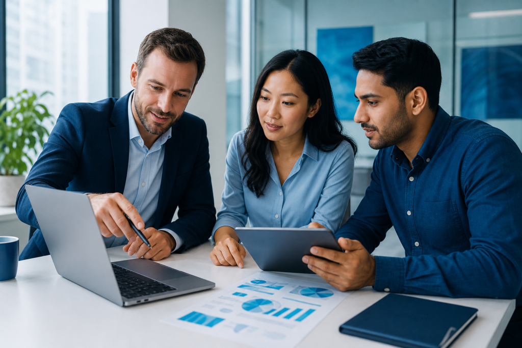 Business team reviewing a WooCommerce development strategy for a growing brand